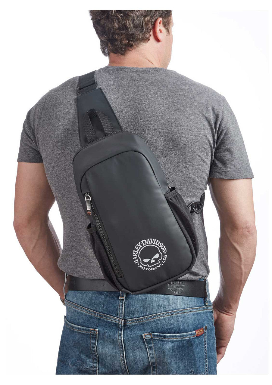 Borsa a tracolla Harley-Davidson® Super Sling, con logo Willie G Skull - Nero