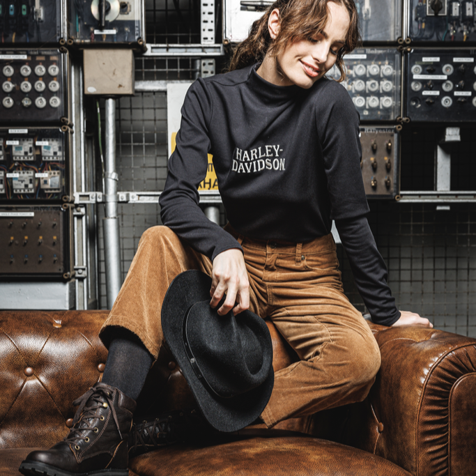 Top Maniche Lunghe Girocollo con scritta H-D Da Donna