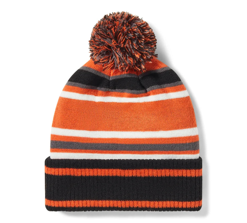 BEANIE CON PON-PON HARLEY-DAVIDSON STRIPE - HARLEY ORANGE & HARLEY BLACK