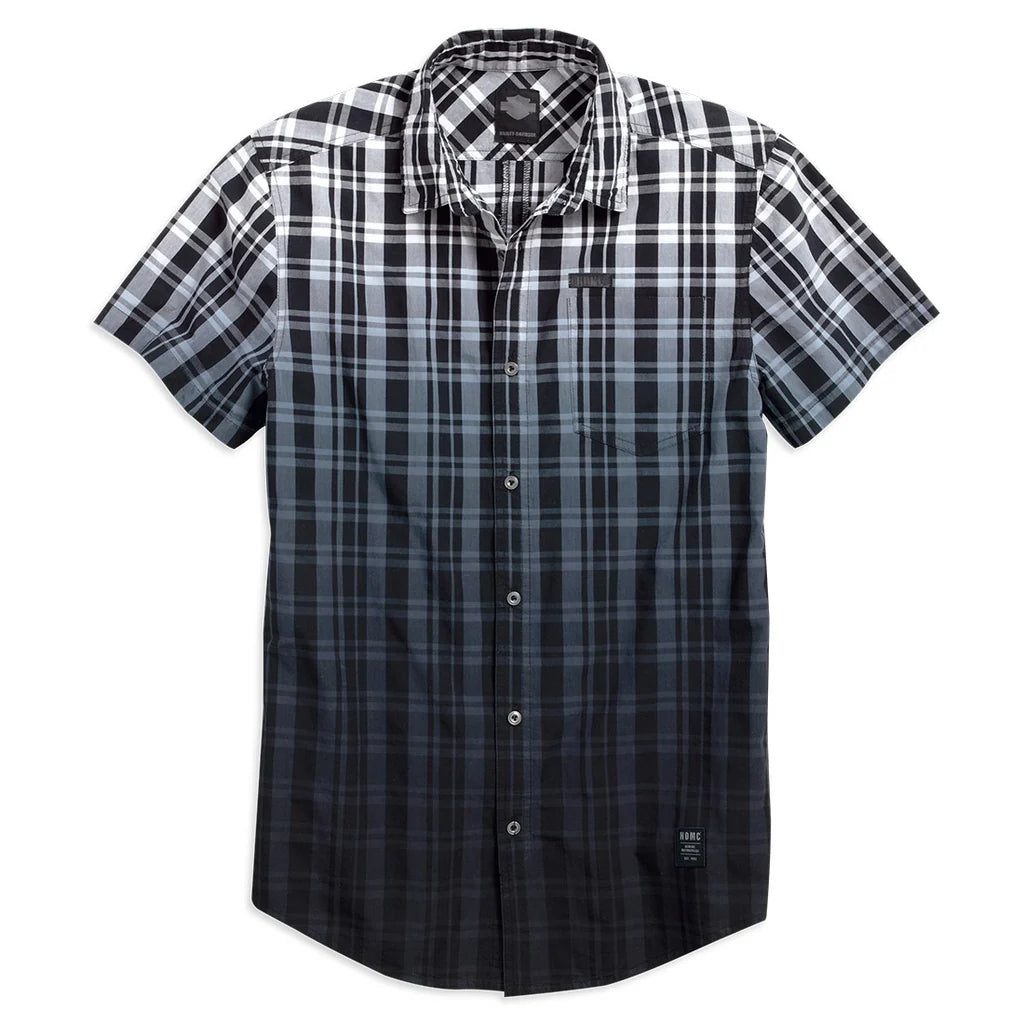Camicia da uomo a maniche corte a quadri con effetto dip-dye