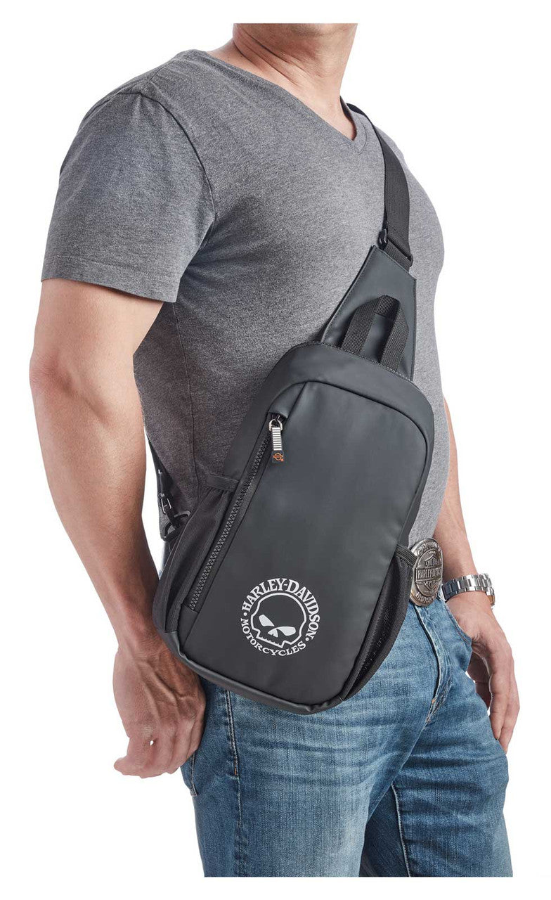 Borsa a tracolla Harley-Davidson® Super Sling, con logo Willie G Skull - Nero