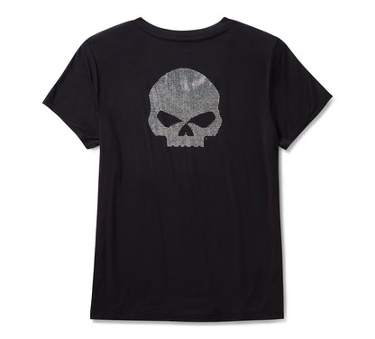 Maglia a V Willie G Skull Bling da donna - Harley Black