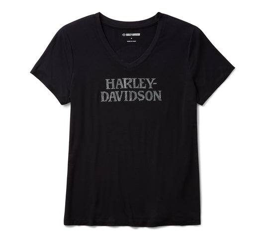 Maglia a V Willie G Skull Bling da donna - Harley Black