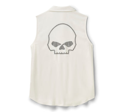 Camicia senza maniche in tessuto Willie G Skull Bling da donna - Cloud Dancer