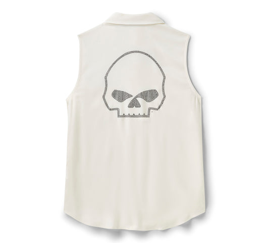 Camicia senza maniche in tessuto Willie G Skull Bling da donna - Cloud Dancer