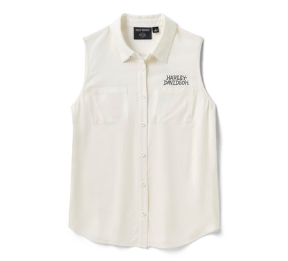 Camicia senza maniche in tessuto Willie G Skull Bling da donna - Cloud Dancer