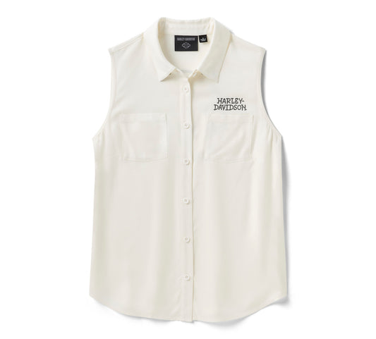 Camicia senza maniche in tessuto Willie G Skull Bling da donna - Cloud Dancer