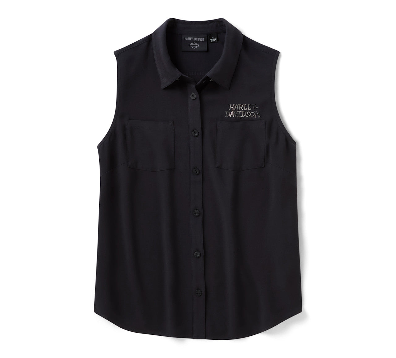 Camicia senza maniche in tessuto Willie G Skull Bling da donna - Harley Black