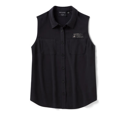 Camicia senza maniche in tessuto Willie G Skull Bling da donna - Harley Black