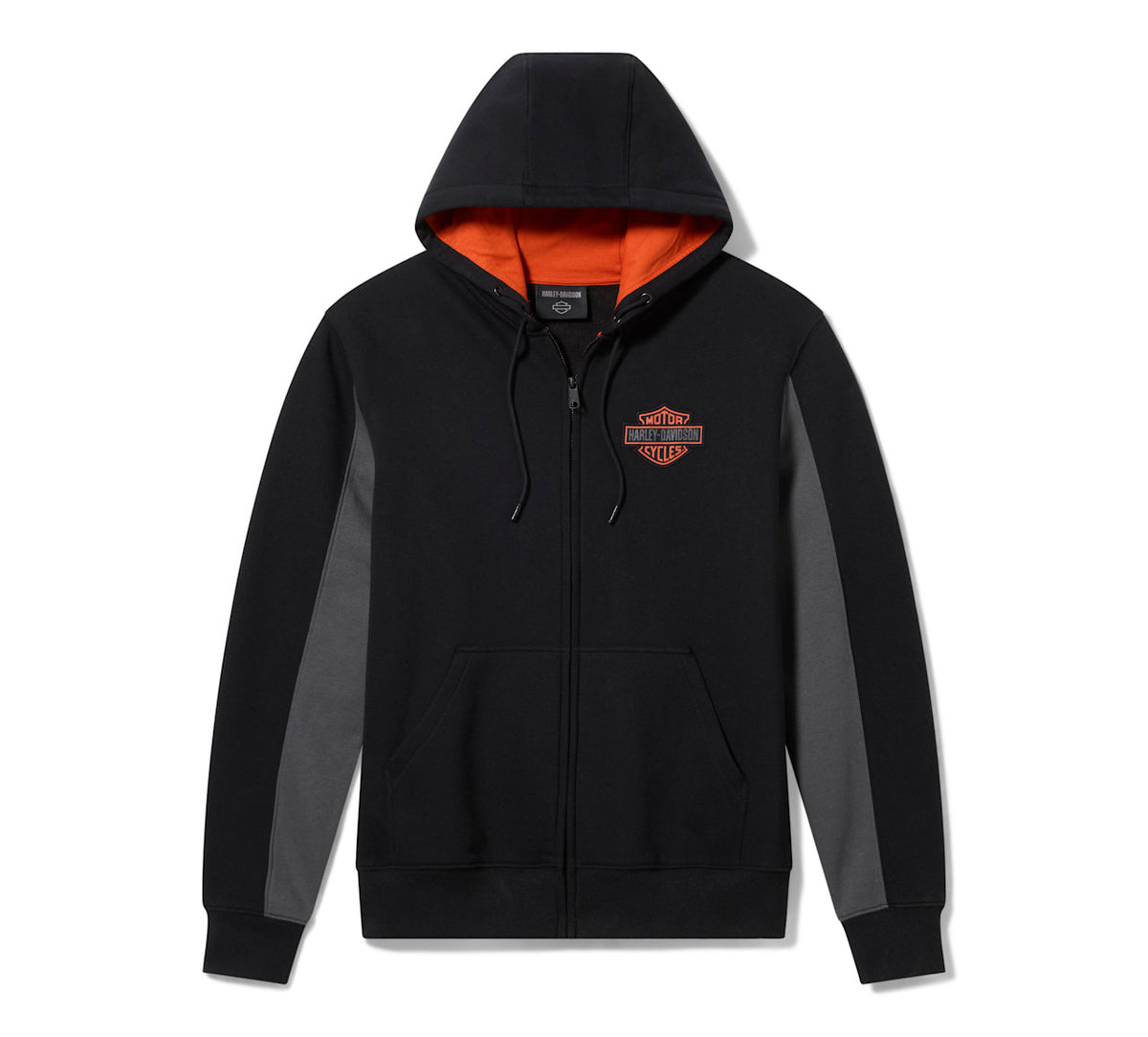 Felpa con cappuccio e zip integrale H-D Essential da uomo - Colorblock - Harley Black & Asphalt
