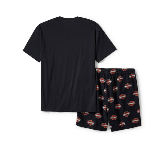 Completo pigiama con pantaloncini e stampa Bar & Shield