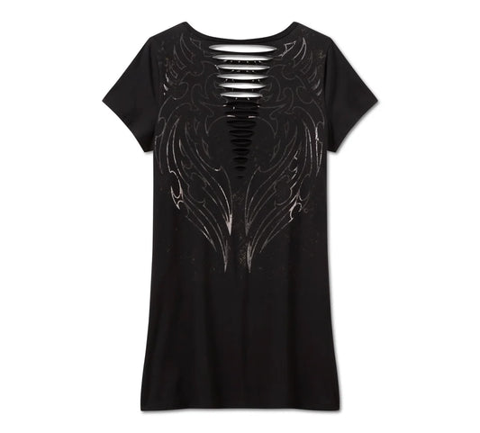 Tunica Bling Sabotage a maniche corte con strappi e toppe