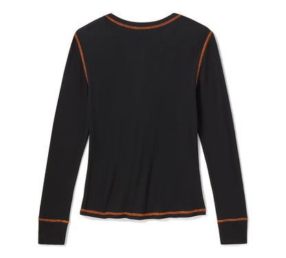 Maglia Henley da donna H-D Essential con bottoni a pressione - Harley Black
