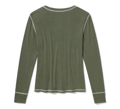Maglia Henley da donna H-D Essential con bottoni a pressione - Thyme
