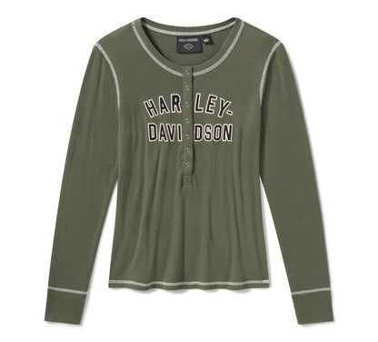 Maglia Henley da donna H-D Essential con bottoni a pressione - Thyme