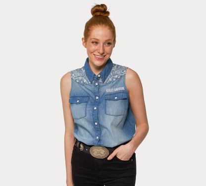 camicia in denim senza maniche Harley-Davidson® Liberty Bell da donna