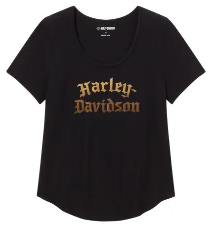 T-shirt da donna Harley-Davidson con scollo a V e teschio di Willie G, nera.