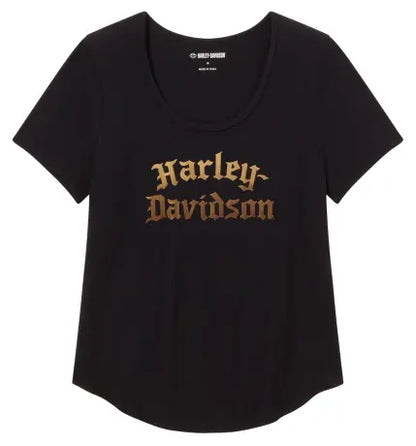 T-shirt da donna Harley-Davidson con scollo a V e teschio di Willie G, nera.