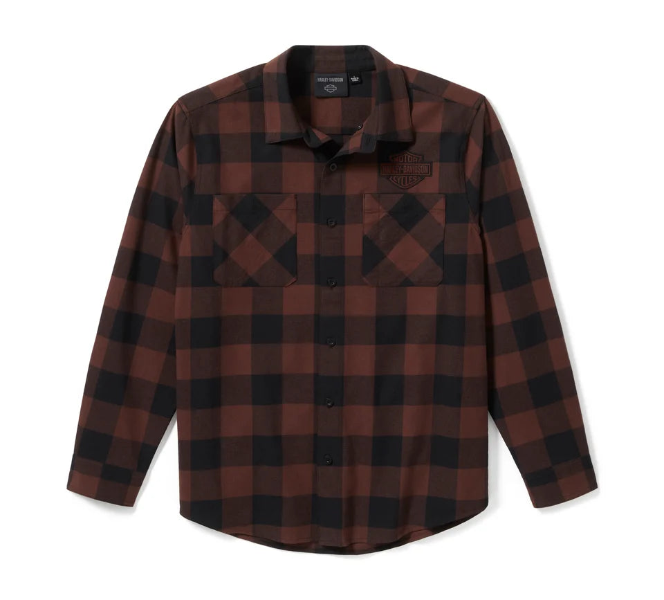 FLANELLA BAR & SHIELD BUFFALO CHECK DA UOMO - PLAID - HARLEY BLACK & COFFEE