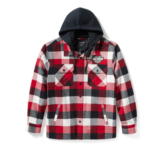 GIACCA CAMICIA CON CAPPUCCIO TRAVELER - PLAID - CHILI PEPPER & HARLEY BLACK