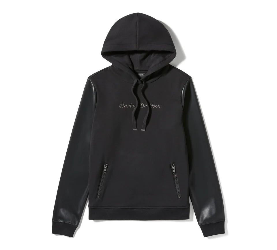 Felpa pullover con maniche in ecopelle - Harley Black
