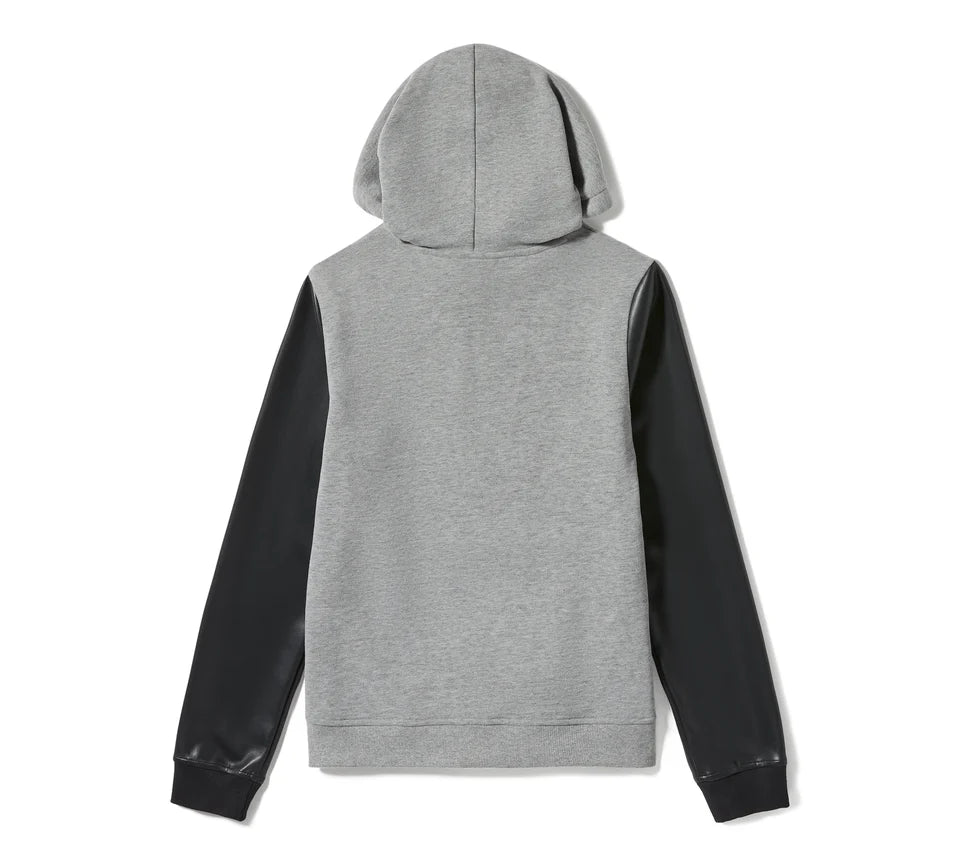 Felpa pullover con maniche in ecopelle - Medium Grey Heather & Harley Black