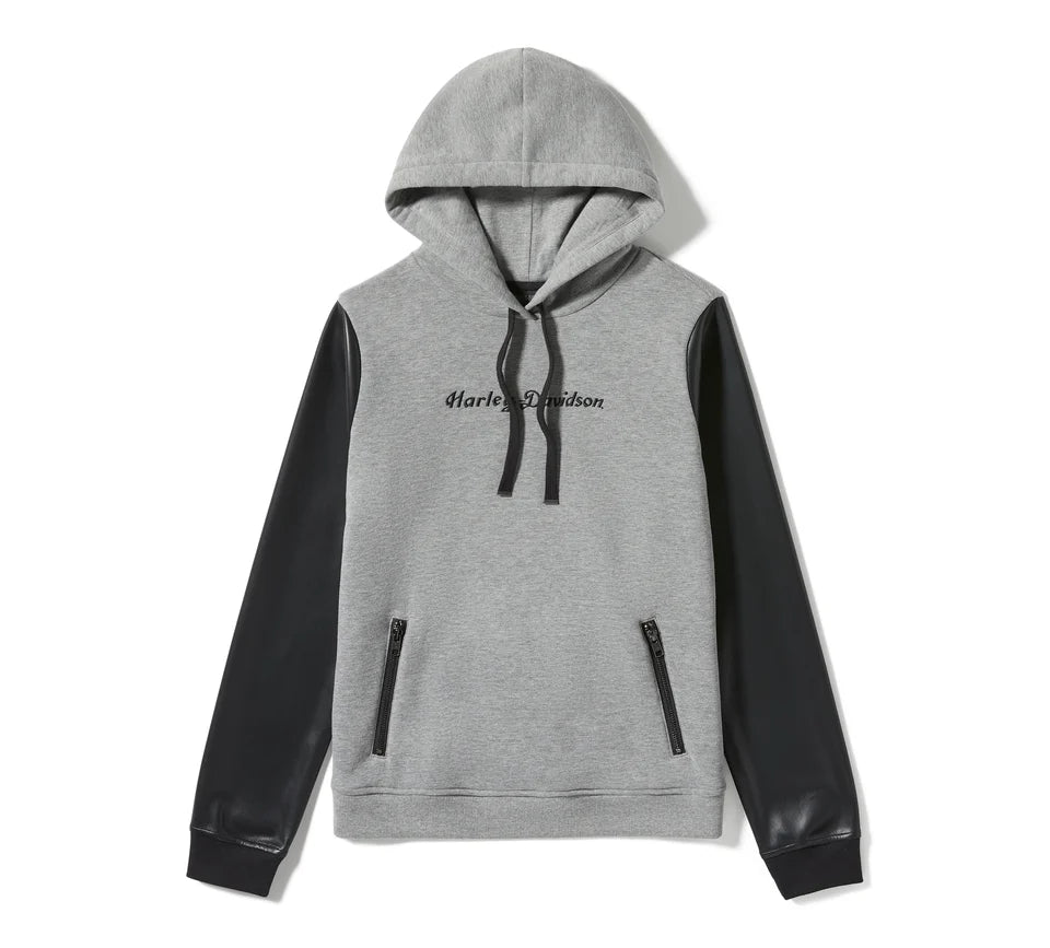 Felpa pullover con maniche in ecopelle - Medium Grey Heather & Harley Black