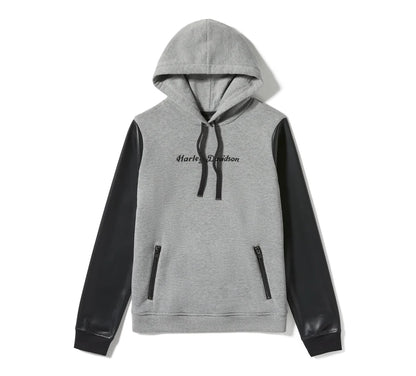 Felpa pullover con maniche in ecopelle - Medium Grey Heather & Harley Black