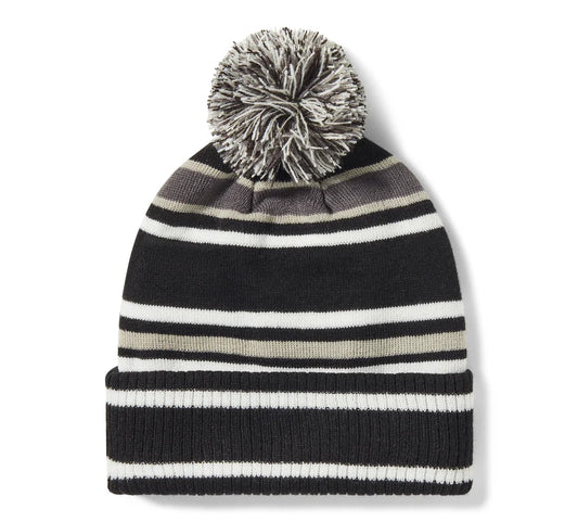 BEANIE CON PON-PON HARLEY-DAVIDSON STRIPE - HARLEY NERO E CLOUD DANCER