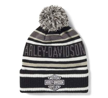 BEANIE CON PON-PON HARLEY-DAVIDSON STRIPE - HARLEY NERO E CLOUD DANCER