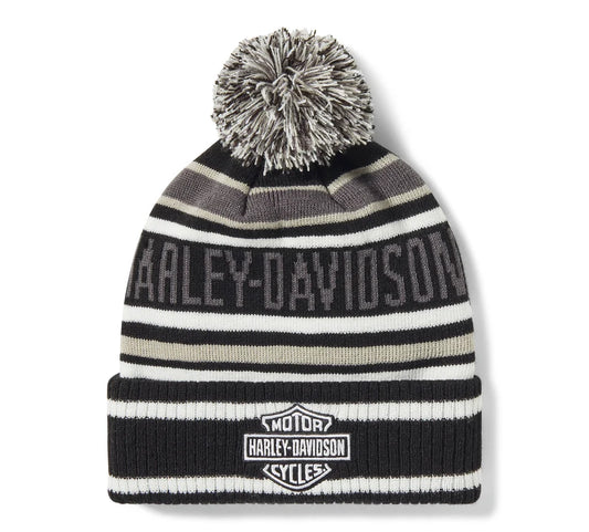 BEANIE CON PON-PON HARLEY-DAVIDSON STRIPE - HARLEY NERO E CLOUD DANCER