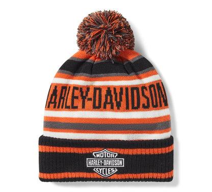 BEANIE CON PON-PON HARLEY-DAVIDSON STRIPE - HARLEY ORANGE & HARLEY BLACK