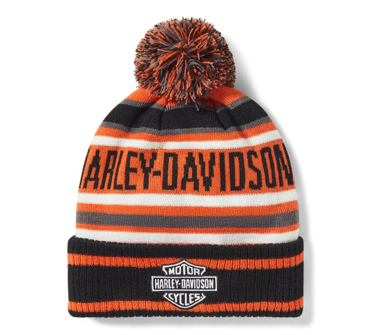 BEANIE CON PON-PON HARLEY-DAVIDSON STRIPE - HARLEY ORANGE & HARLEY BLACK